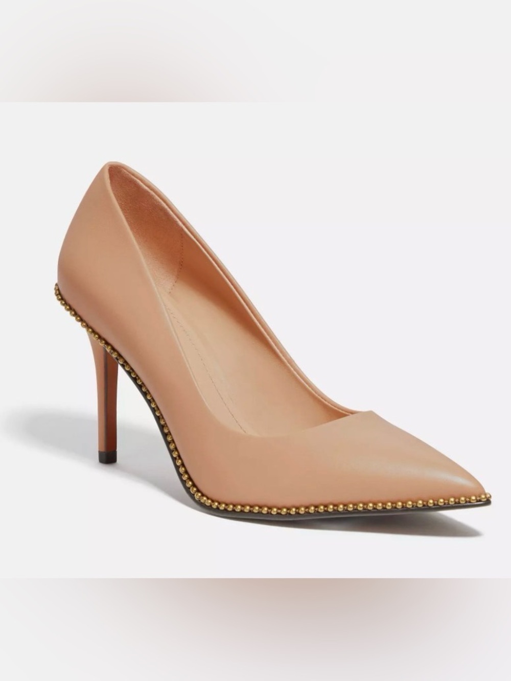 Coach Nude Pointed-Toe Pump with Gold Stud Trim